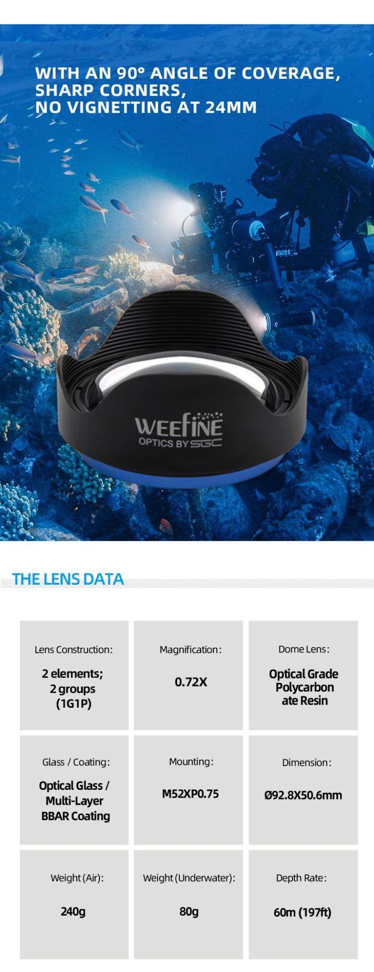 Wide-Angle Underwater Lens for Professional Diving Use Olympus Cannon Nikon Sony Panasonic Camera