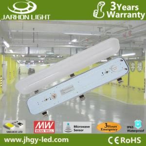 Dimmable LED Tri-Proof Light with Emergency Battery and Microwave Sensor
