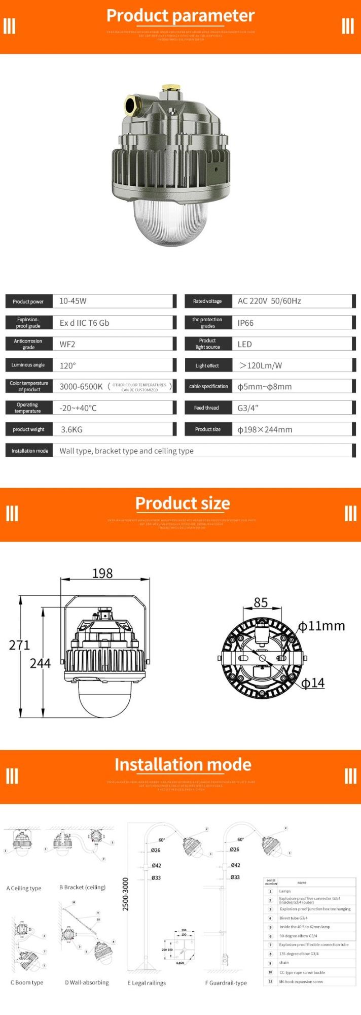 Industrial LED Explosion Proof Light with Long Glass