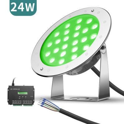 24W 24V 5 Wires DMX512 Control RGB Colorful LED Underwater Light with Ik10 IP68