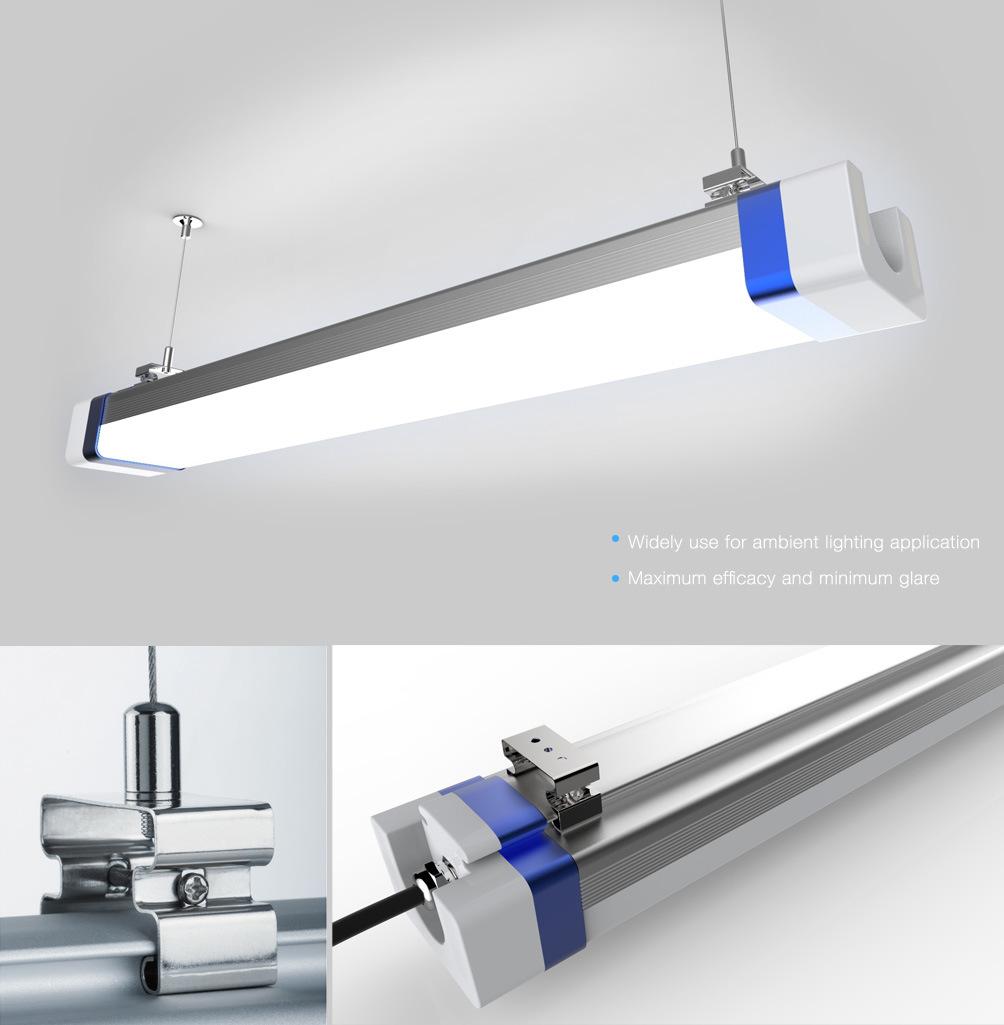 IP65 40W 130lm/W Ra95 Ra80 LED Tri-Proof Light LED Linear Light Ik10 LED Industial Lighting