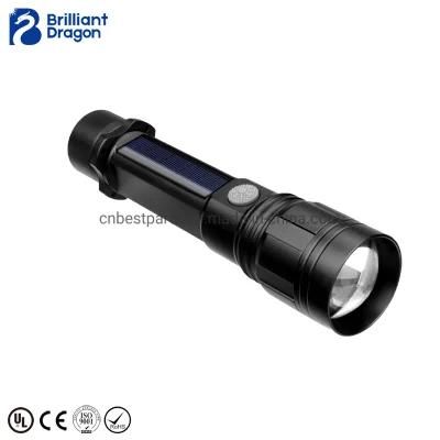 Hot Sale 3W Rechargeable LED Torch Light Aluminum Alloy Torch Lamp Quality Adjustable Zoomable Solar LED Flashlight with Compass