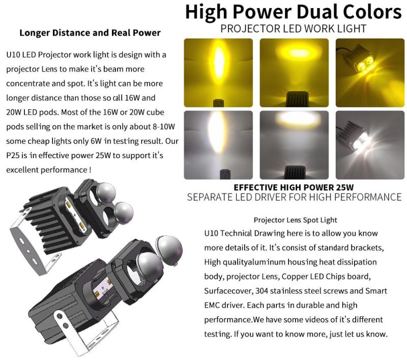 Yellow White Color U10 LED Fog Lights for Motorcycle