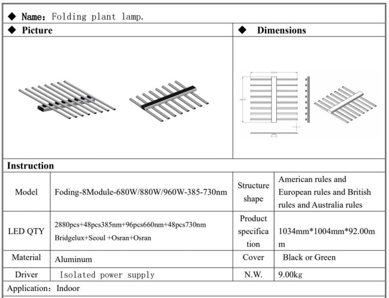 Full Spectrum 1000W Dimmable LED Plant Growth Light for Greenhouse Hydroponics