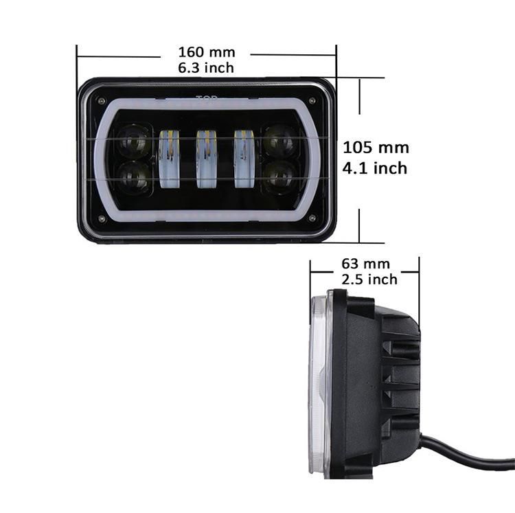 4X6 High Low Headlight Drive Light White Halo Amber DRL Turn Signal for off-Road Truck LED Headlight