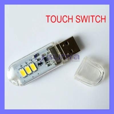 Mini Portable USB 3 LED SMD 5730 Touch Switch Night Lamp Camping Reading Light Flashlight (USB303)