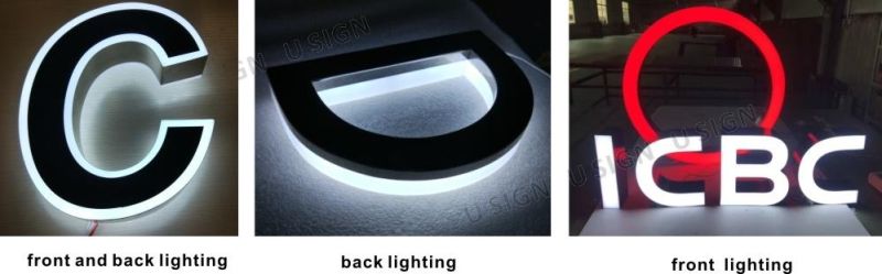 3D Advertising LED Front Lighting Stainless Steel Return Channel Letter Signs