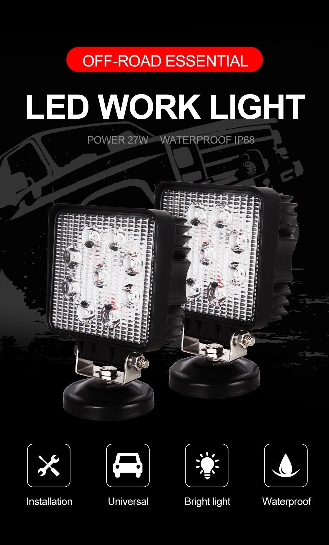 Factory Wholesale 27W Square LED Work Light 9LED 12V Flood Spot Lamp Work Light for Offroad Truck Tractor Boat Bar