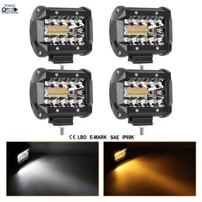 4 Inch LED Lights Bar White Amber 4 Pack 120W Flood Spot Light Combo 6 Modes LED Work Light Pods Triple Row Lights for Truck/Boat/ATV