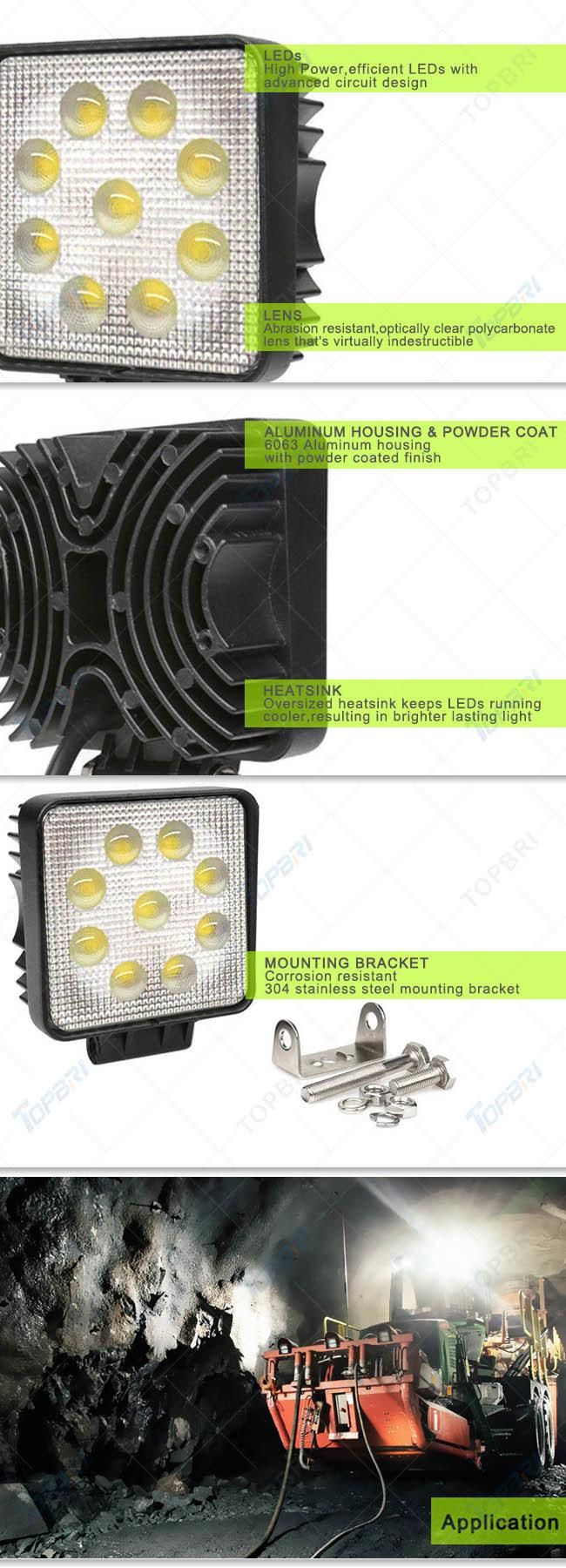 Waterproof Tractor Machine Offroad Ute 4WD 27W LED Work Light