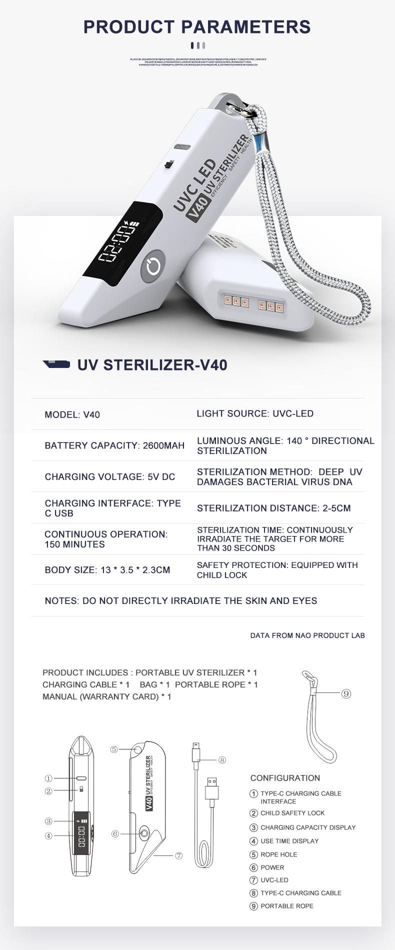 Portable LED UVC Sterilizer, LED UV Disinfection Lamp Sterilizer