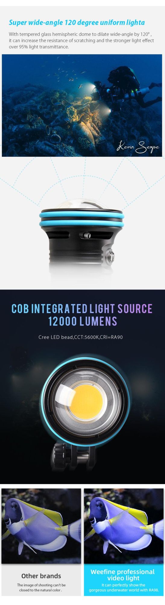 Underwater Ocean Scuba Dive Light with Lightest High-Powered and High-Quality COB LED