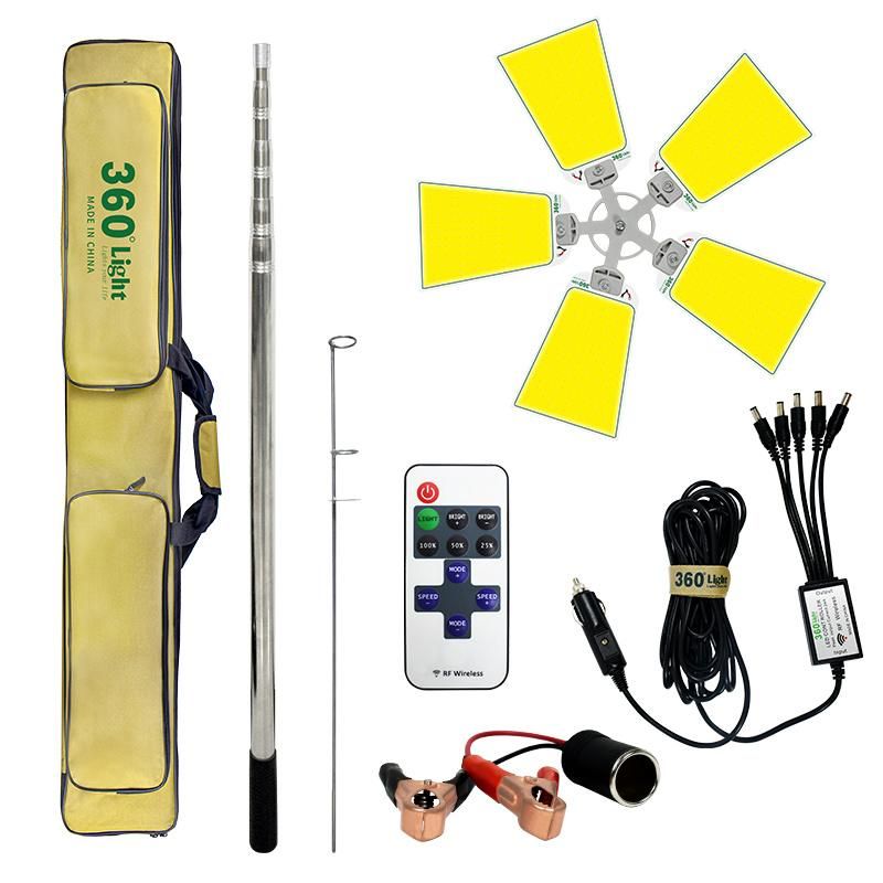 5 Panel Portable Remote Control Outdoor LED Garden Lamp with Telescopic Rod Camping LED Worklight