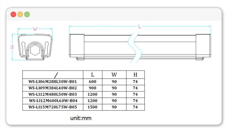 Built-in Driver 0.6m 30W LED Linear IP65 Tri-Proof Light