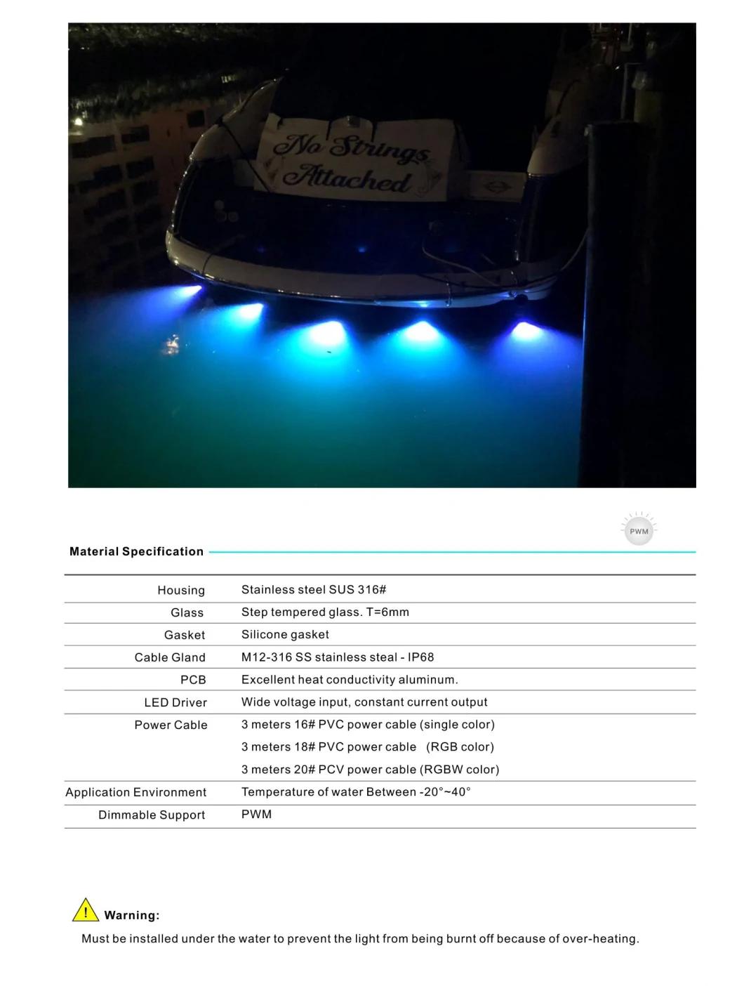 Underwater Stainless Steel Surface Mounted RGBW Spectrum Marine Lamp