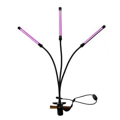 Indoor Plant Growing Lamp with Clip Red Blue Spectrum Auto on/off Dimmable 24W 3-Head LED Grow Light