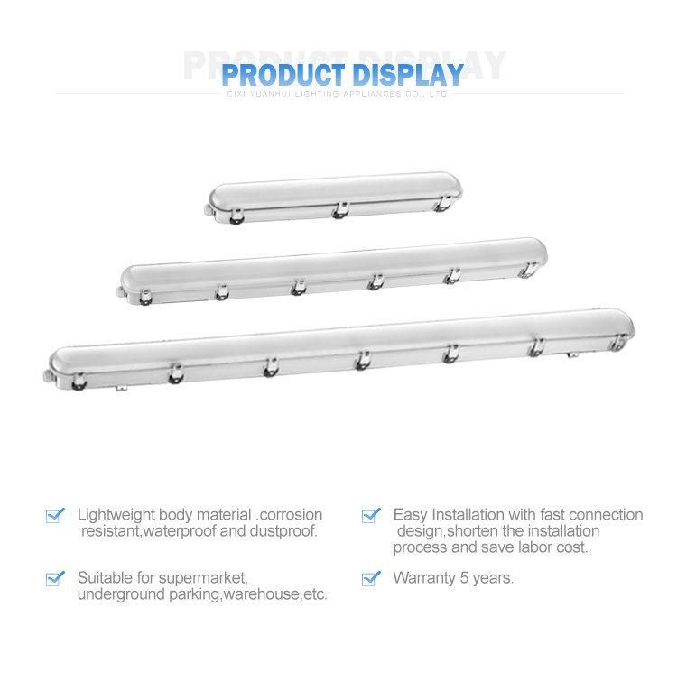 High Quality IP65 Waterproof 1.2m/1.5m LED Linear Light 40W/60W LED Tri-Proof Light