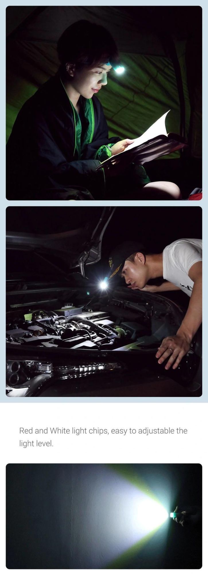 Nextool New High Lumen COB Rechargeable Headlamp with Warning Light