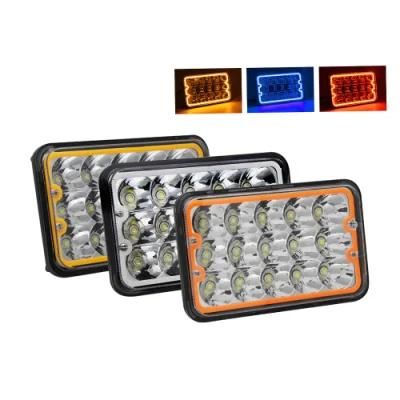 Amber Yellow Color 12V Trucks Square Angle Eyes 6X4 4X6&quot; Inch LED Headlights