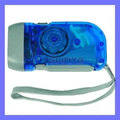 None Power 10 Lumin Dynamo White Light 3 LED Hand Press Crank Flashlight