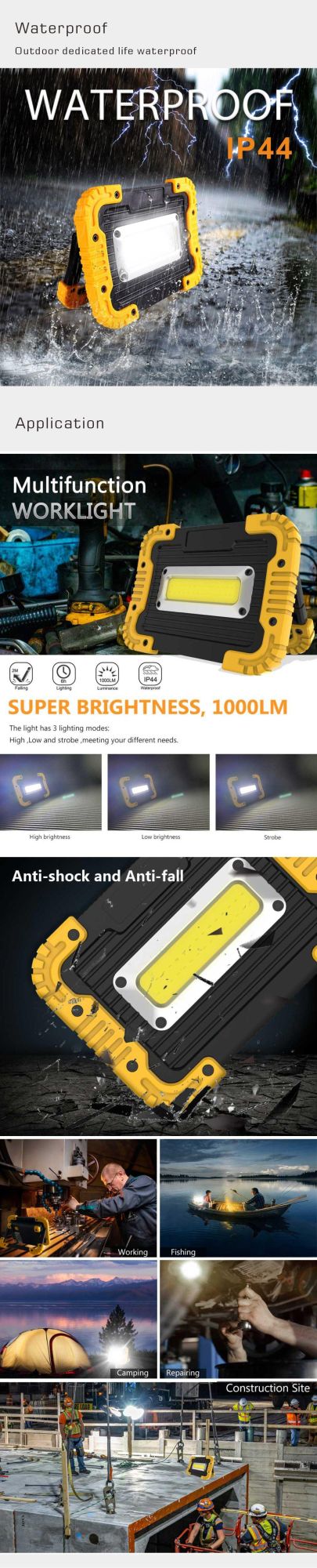Portable Super Bright LED Work Light with Shock Resistant Hold