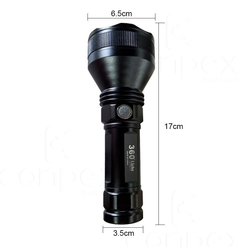 360 Light USB Rechargeable Aluminum Alloy Safety Emergency Zoom Flashlight T