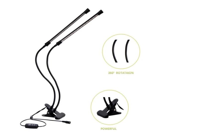 Dimmable Desk Light 15W LED Grow Light for Family Grows, 2 Strip Heads