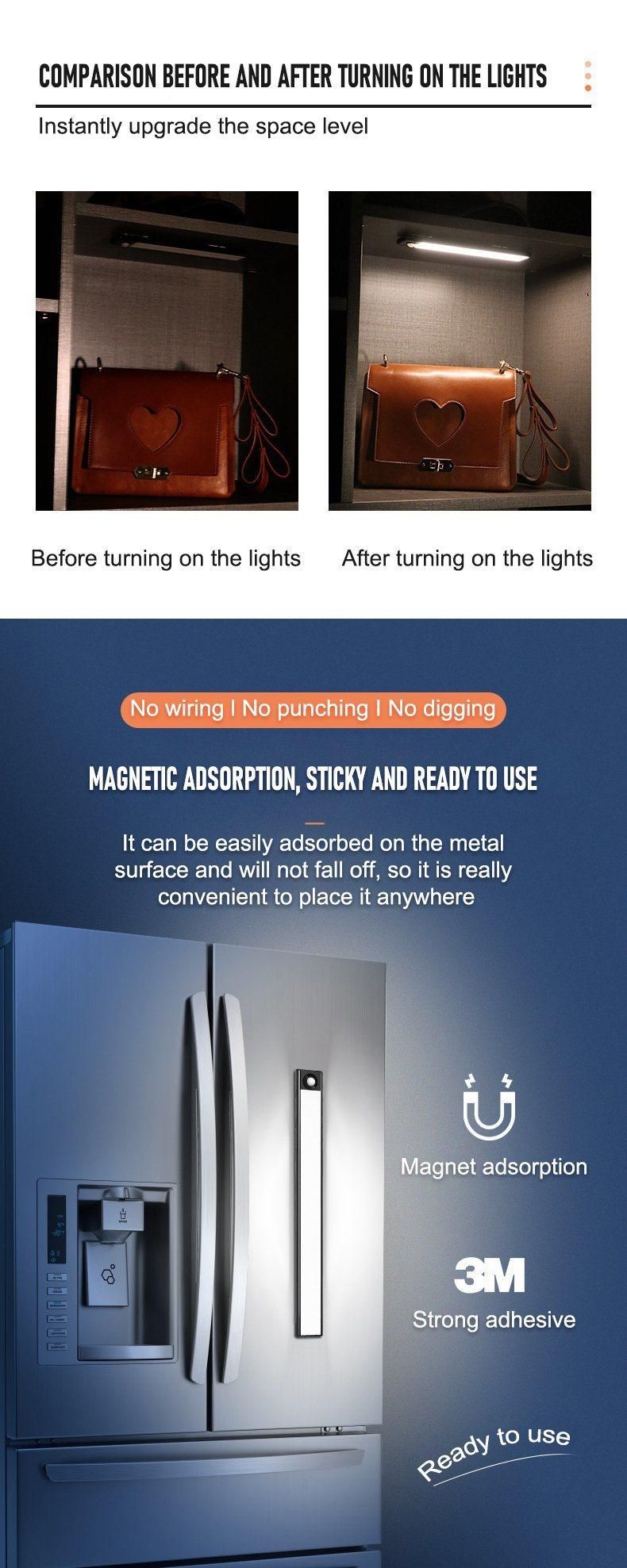 Motion Sensor Night Light Rechargeable Batteries LED Cabinet Light with Magnetic Kitchen Bookcase Wardrobes