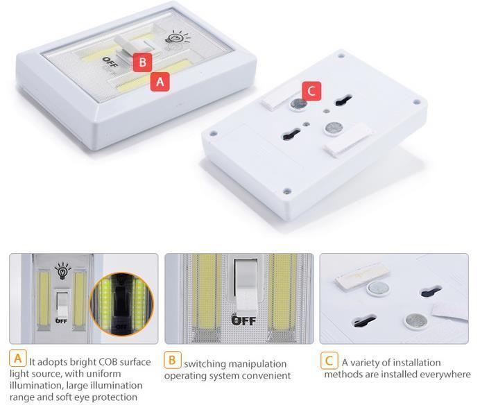 200lumen Battery Operated COB LED Cordless Night Switch Light