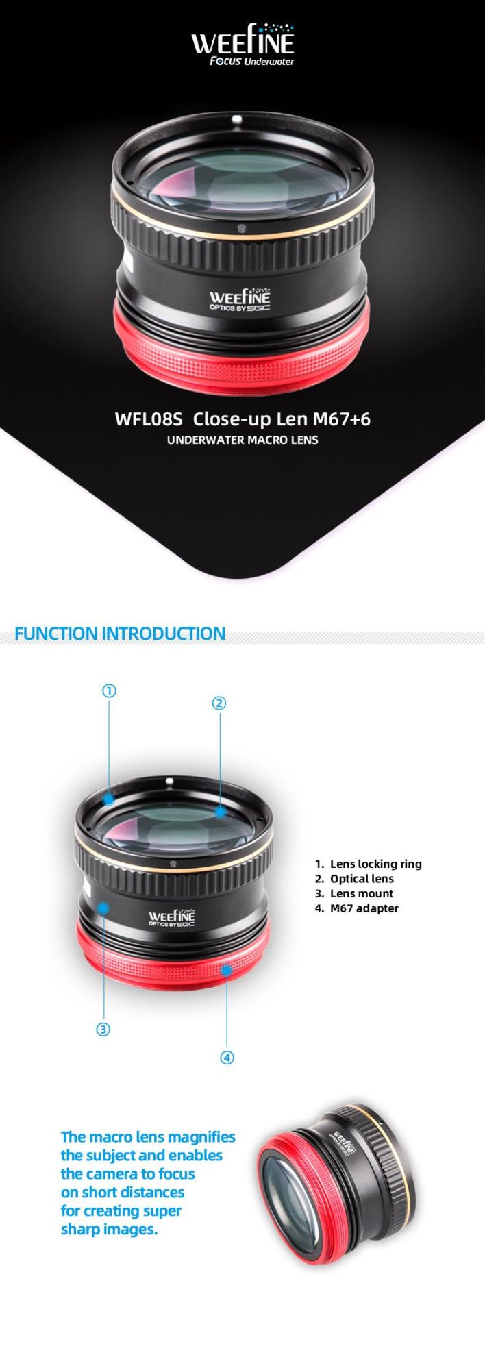 Underwater Focal Length 55.2mm Camera Lens for Taking Very Close Creatures and Underwater World