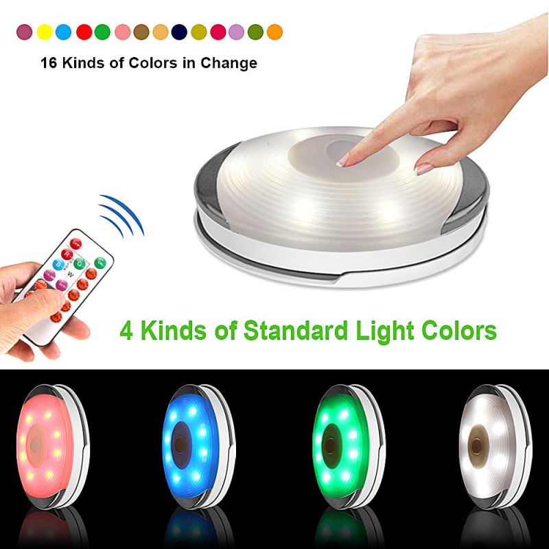 Wireless Touch Sensor LED Under Cabinet Light Kitchen LED Battery Wardrobe/Closet Puck Light with Controller Dimmable Night Lamp