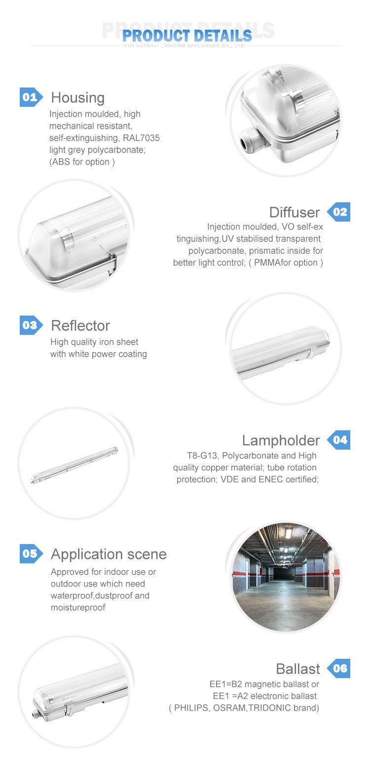 Dust-Proof Anti-Corrosion Light Lighting T5/T8 IP65 Tri-Proof Fluorescent Lamp (YH11) OEM