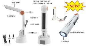 Portable Solar Flashlight Crank Dynamo Torch Light Lamp with FM Radio
