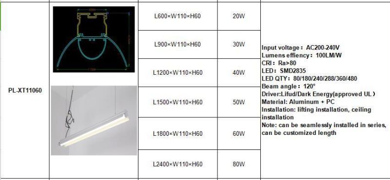 Good Quality 1500*110*60mm LED Linear Light 50W with 3 Years Warranty