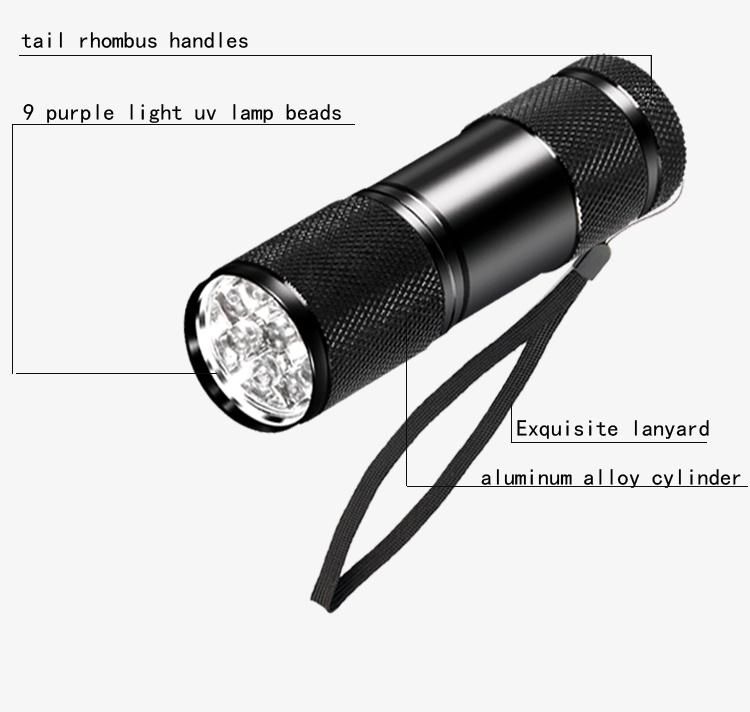 9 LED UV Ultraviolet Flashlight Purple Color Blacklight AAA Battery Money Detection Torch Light Lamp