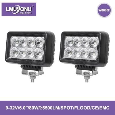 W0880f 6.0 Inch 80W 5500lm LED Work Lights Working Lamp Spot Flood Beam for Car Truck Auto