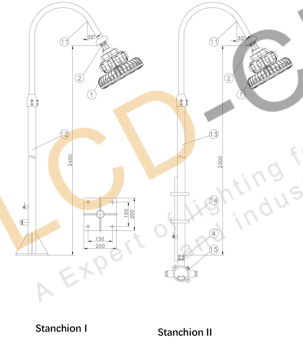 Ex Products Ex D, Ex E, Ex I, Ex N Executions LED Area Floodlight Petro Chemistry Refinery Light IP65 IP66 IP67 Atex Iecex 30W to 160W LED Working Light