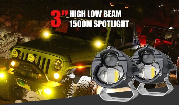 1lux@1500m 60W 3inch Three Color Auxiliary Lamp High Low Beam White Yellow Lens Fog Lights Offroad Motorcycle Car Mini Laser LED Work Driving Lights for Toyota