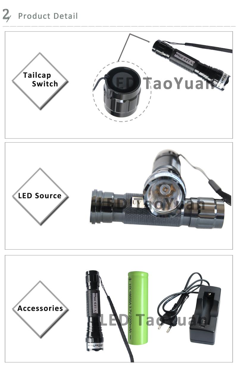 High Power LED Testing 3W UV Flashlight Ultraviolet Light Source