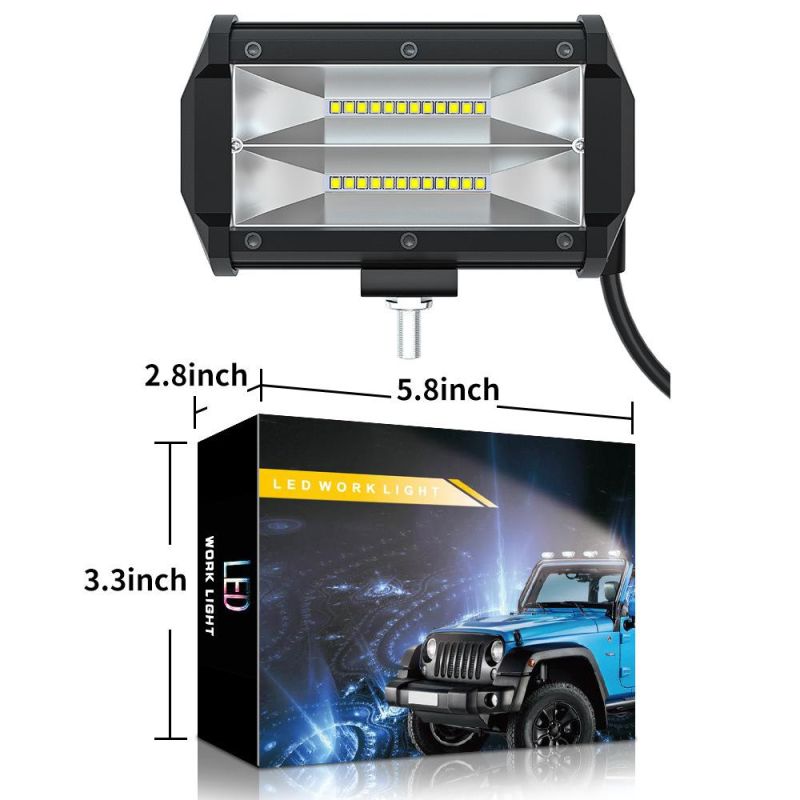 Dxz Floodlight Bar 5inch 24LED 72W 2 Row High Power Double Row 3030 Truck LED Work Light Bar for Car