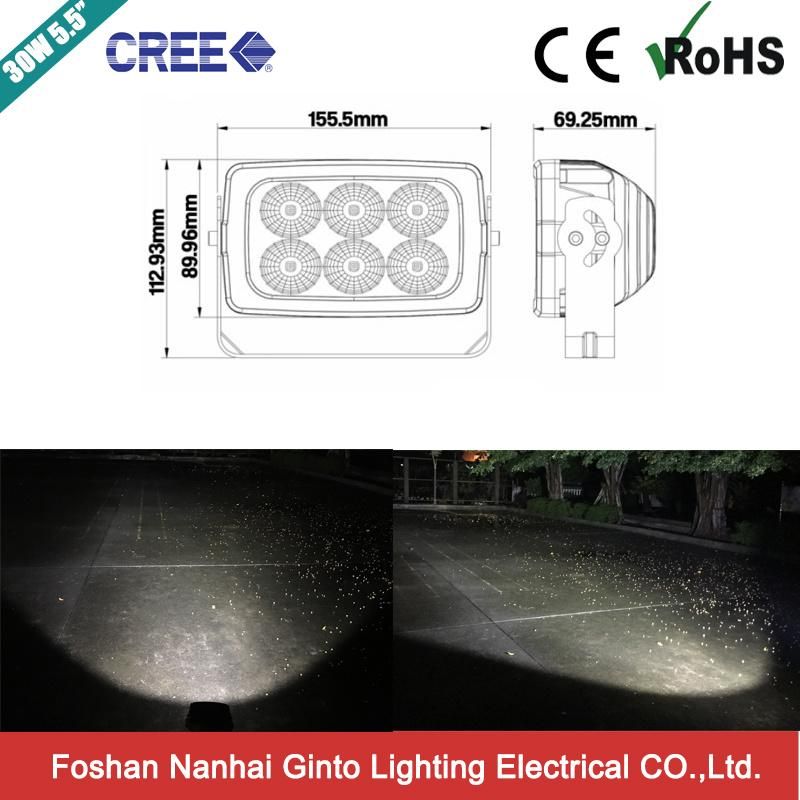 Emark 30W 5.5inch 12/24V CREE LED Flood Work Lamp for Tractor Trailer Agriculture Truck Agriculture Heavy Duty Mining