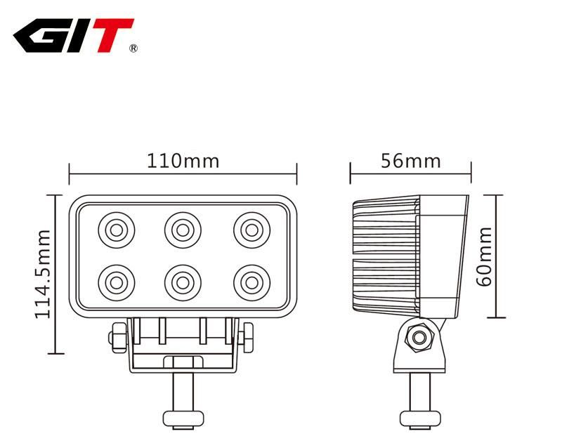 Waterproof IP68 Epistar Rectangle 18W 4.5inch Spot/Flood LED Working Light for Forklift Offroad 4X4