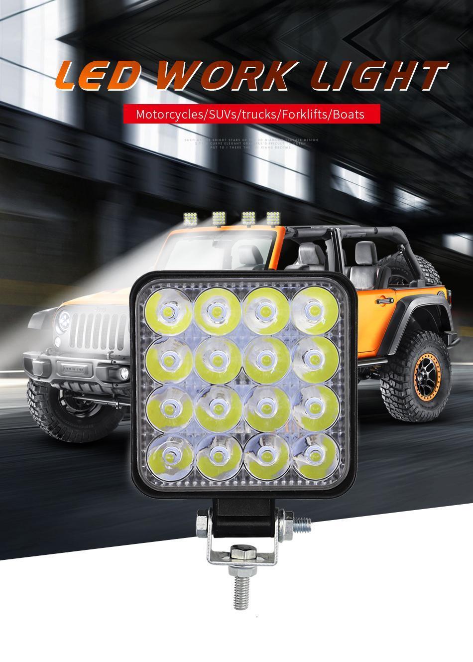 Dxz Hot Sale Square 48W 16LED 6000K 4800lm Square Waterproof LED Work Light for off-Road SUV Boat 4X4 Jeep Jk 4WD Truck