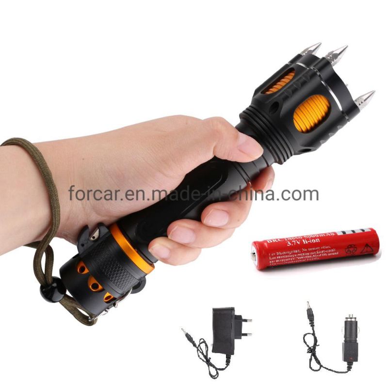 Wholesale Powerful T6 Tactical Torch Lamp with Self Defense Belt Cutter Camping Emergency Torch Light Portable Rechargeable Aluminum LED Flashlight