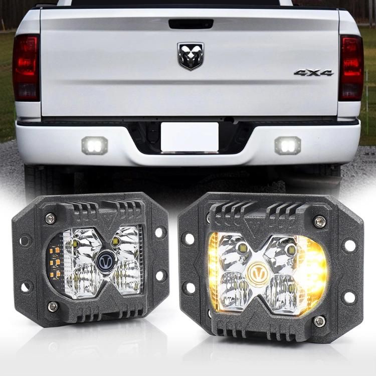 2022 New 3 Sides 4′′ LED Work Light Luces LED Truck off Road Flush Mount Side Shooter Strobe White&Amber Car Work Lamp