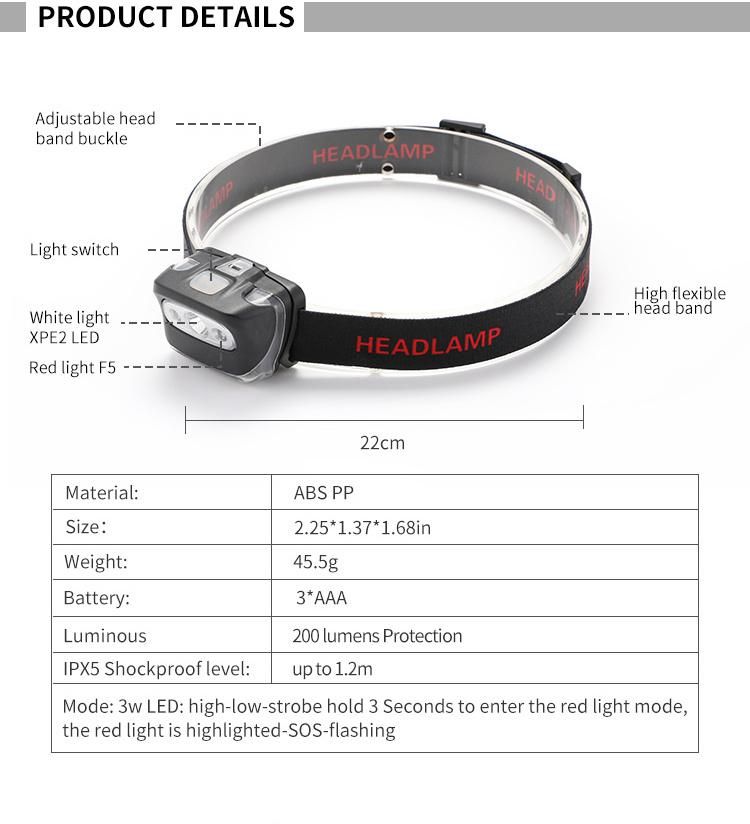 Xpg LED High Power Headlamp 3xaa Battery Waterproof Headlight