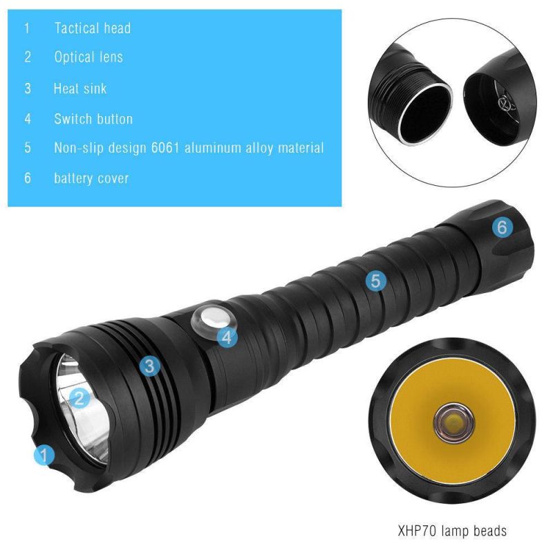 P70 LED Torch Light Handheld Portable Aluminum LED Diving Flashlight