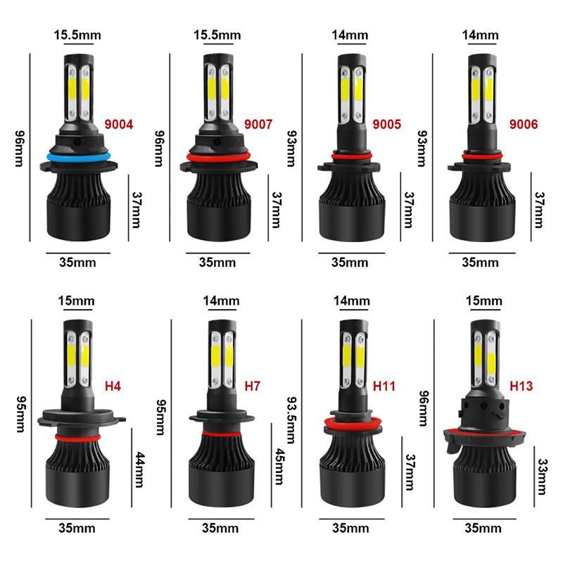 Focos LED H1 H3 H11 H13 Auto Lamp 12V 6000K 9004 9005 9006 9007 Car Light Bulbs 4 Sides 360 Degree S2 S6 LED H4 H7 LED Headlight