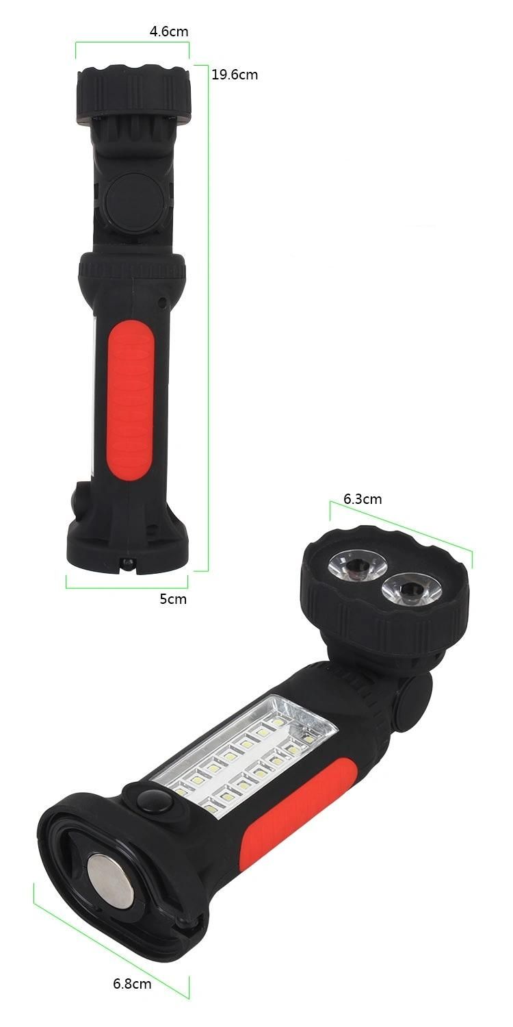 Hands Free Flashlight with 360 Degree Rotating Hanging Hook and Magnetic Base 4*AAA COB 14+2 LED Work Light