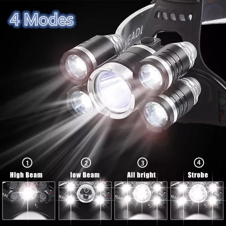 Powerful 5LED T6 USB Rechargeable LED Flashlight Headlight